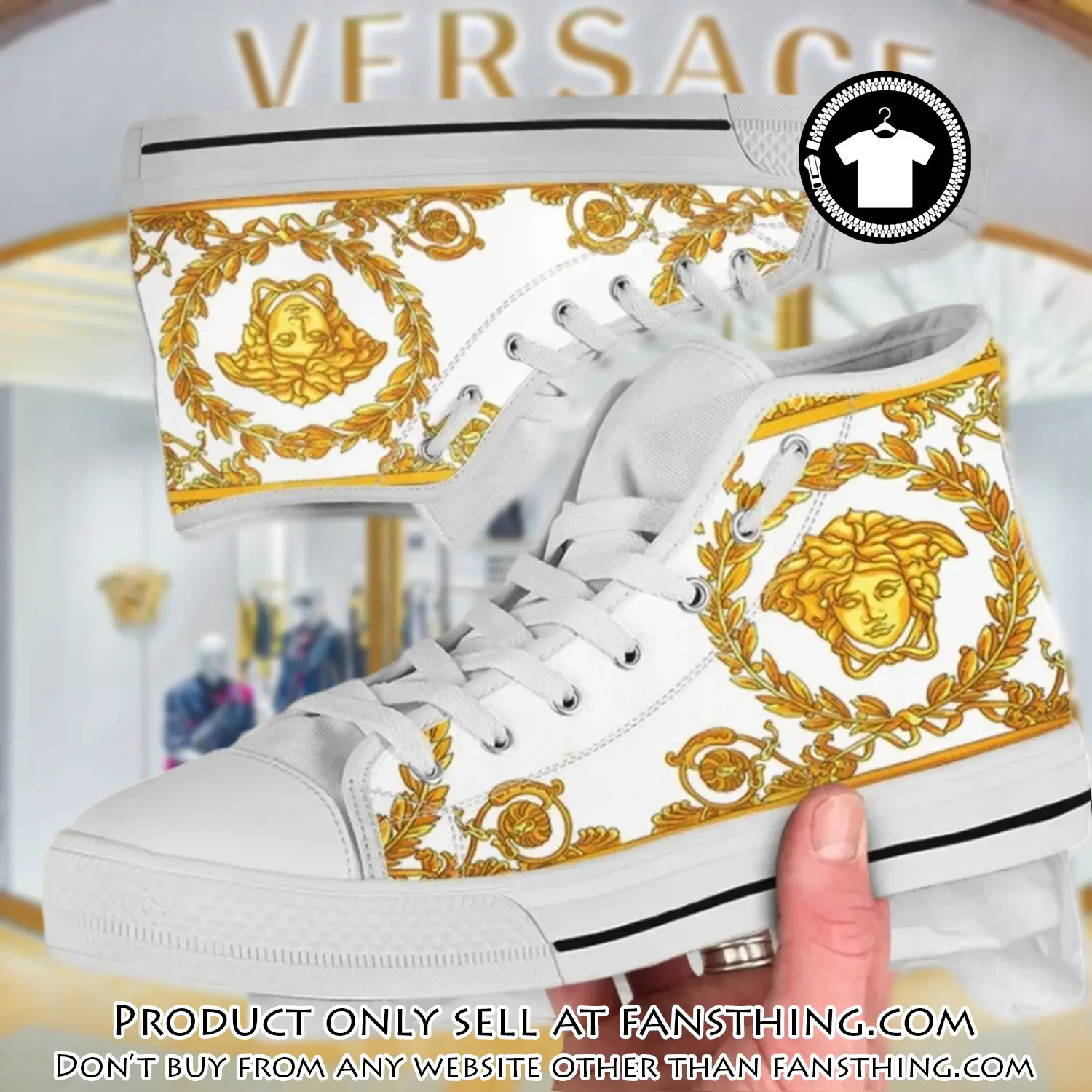 Versace medusa gold white premium high top canvas shoes luxury brand gifts for men women fst5204668